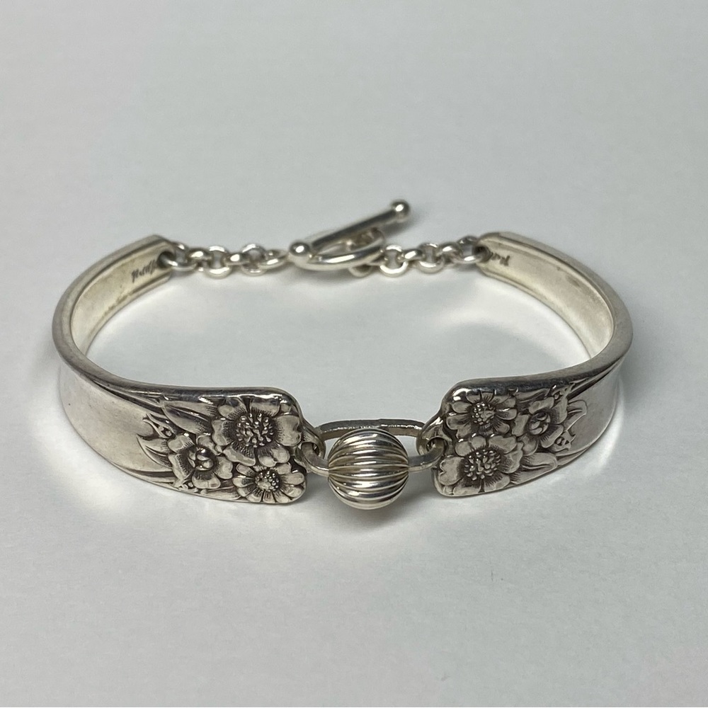 Vintage Sterling Silver Spoon Bracelet April with Spinning Bead